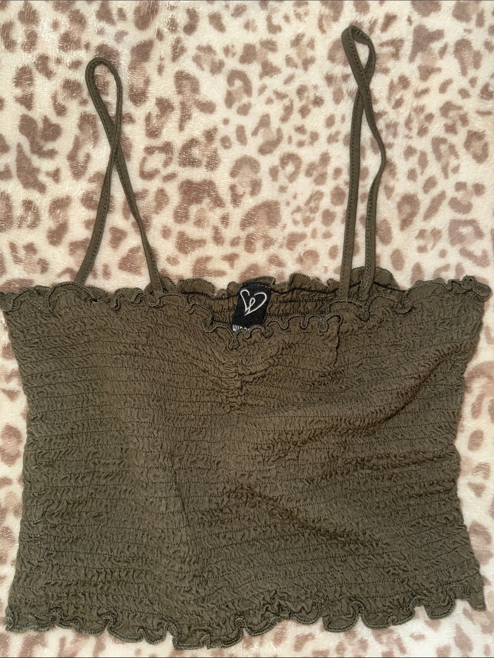 Windsor Olive Smocked Spaghetti Strap Cami